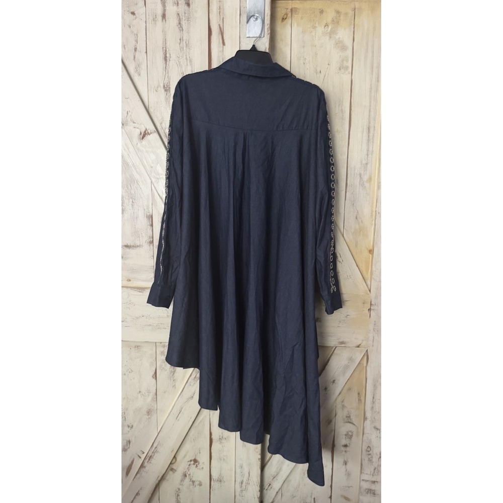 CQ By CQ Asymmetrical 100% Cotton Denim Button Down Tunic Dress Eyelet Sleeve XL - Picture 2 of 9